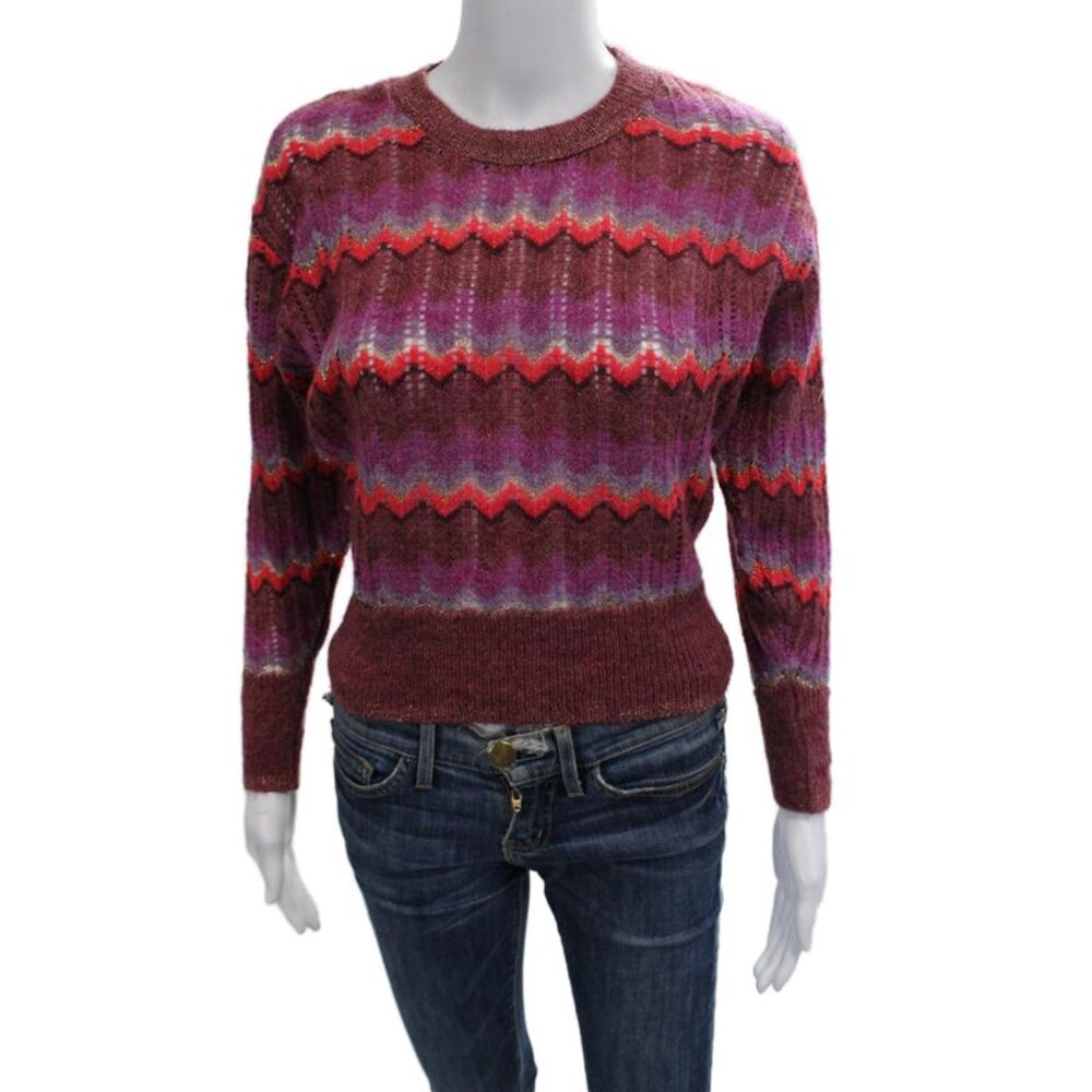 MNG Womens Pullover Brown Wool Blend Crew Neck Button Size XS
